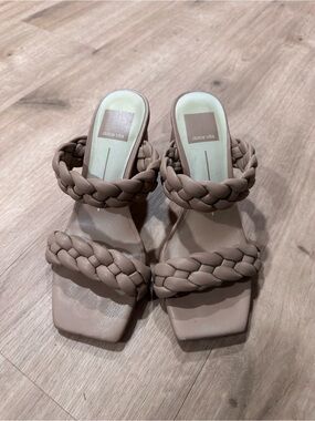 Dolce Vita Taupe Braided Double-Strap Heeled Sandals